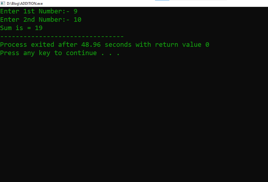 c program add two numbers