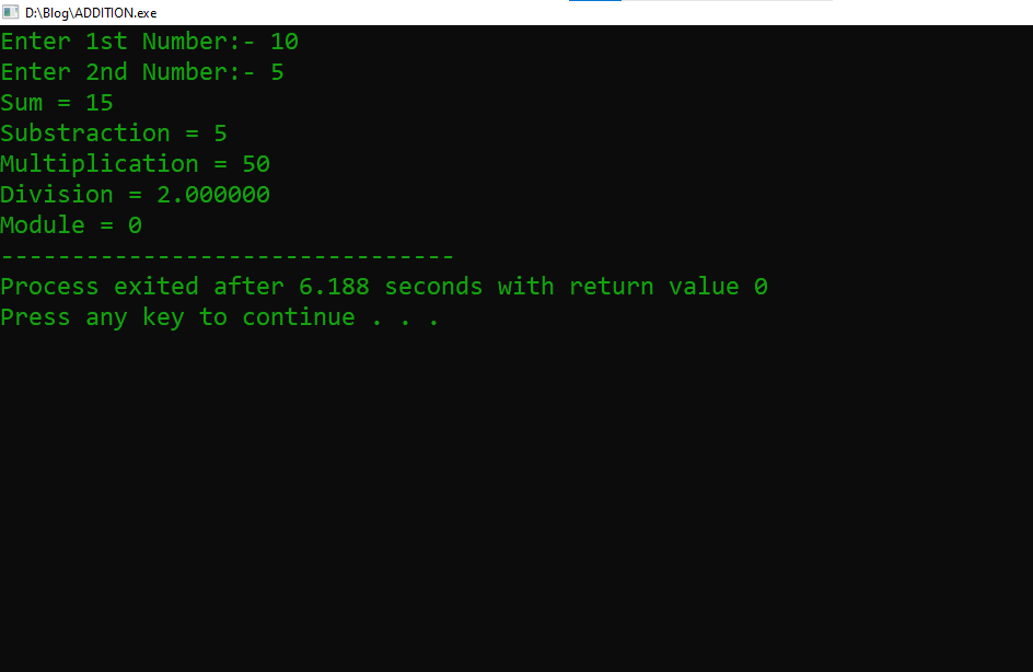 C Program to perform all arithmetic operations