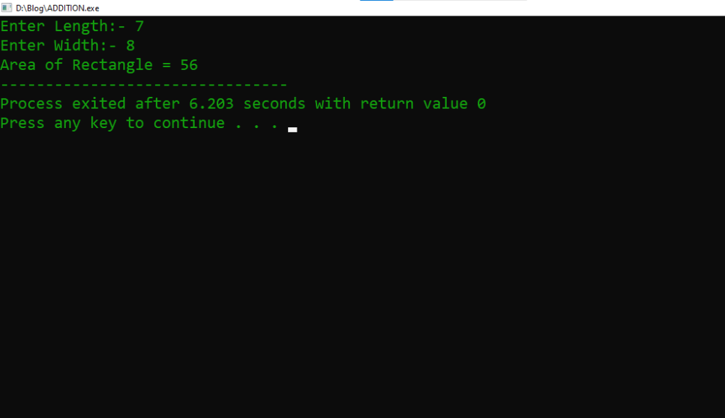 C Program to Find area of a Rectangle