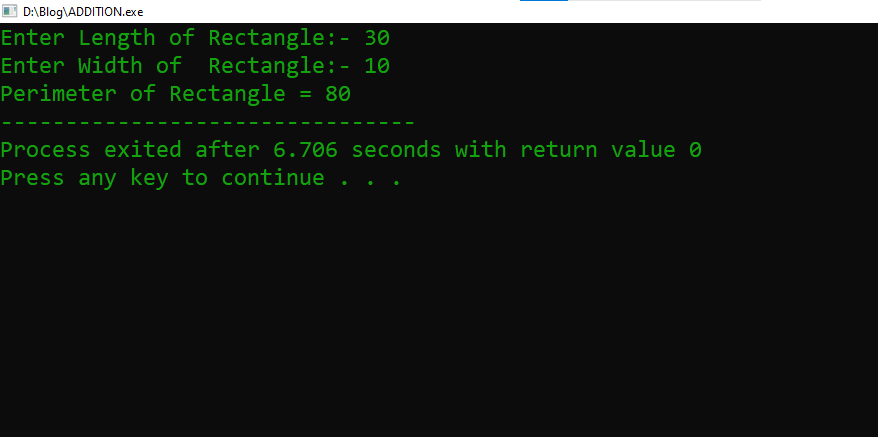 C Program to find Perimeter of a Rectangle